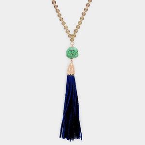 Semi Precious Beaded Suede Tassel Necklace